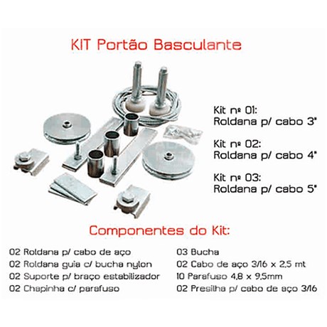 Kit N. 1 P/portao Basculante, Roldana 3, Guia 48mm